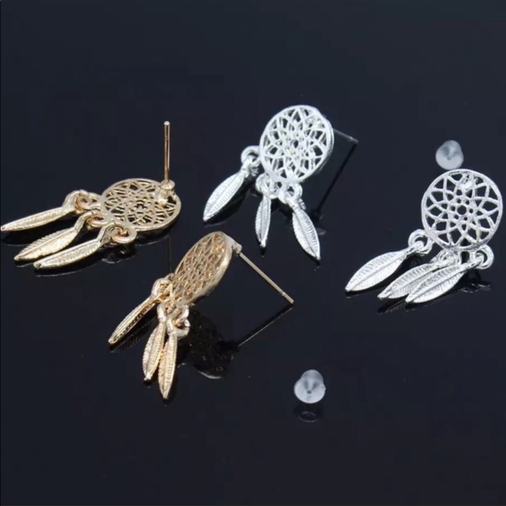 Gold Dreamcatcher earrings - Picture 2 of 2